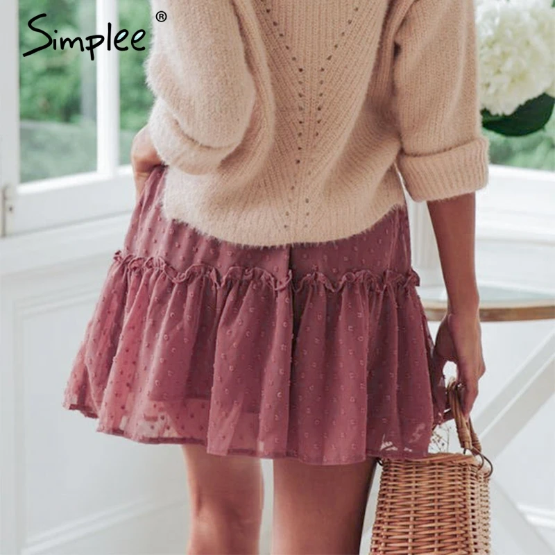 Simplee نقطة عارضة النساء تنورة مرونة عالية الخصر الإناث قصيرة البسيطة تنورة الصيف الشارع الشهير منزعج السيدات أسفل التنانير 2019 Simplee نقطة عارضة النساء تنورة مرونة عالية الخصر الإناث قصيرة البسيطة تنورة الصيف الشارع الشهير منزعج السيدات أسفل التنانير 2019