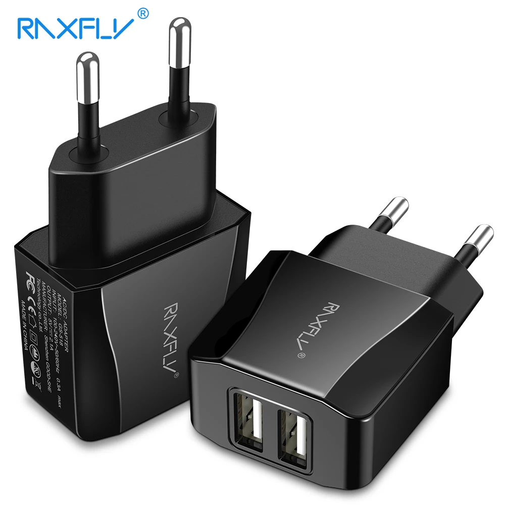 RAXFLY 2.1A USB зарядное устройство для iPhone X 6 6s 7 8 Plus с двумя портами ЕС Зарядка телефона
