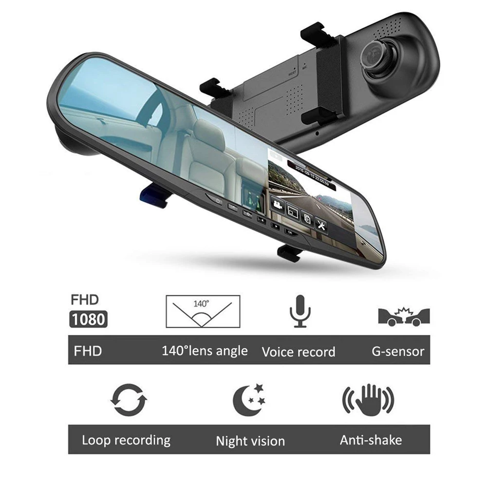 Автомобильный видеорегистратор ADDKEY FHD 1080P 4 3 дюйма цифровое зеркало заднего вида