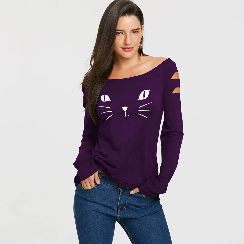 Женские футболки VESTLINDA повседневная осенняя одежда с котом женские топы женская