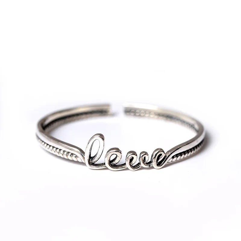 love words bangle Tai-silver 100% 925 Sterling silver Jewelry Vintage Adjustable bangles for women gift