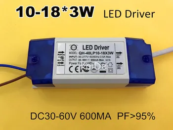 

3pcs LED driver 10-18*3w input AC85-277V output DC30-60V 600ma PF>0.95 efficiency90% plastic shell led power supply
