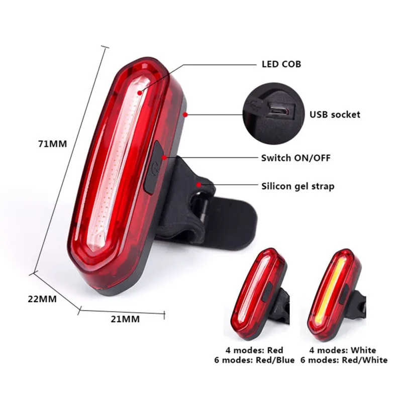 LED USB Rechargeable 100 LM Mountain Bike Tail Light Lamp Taillight MTB Safety