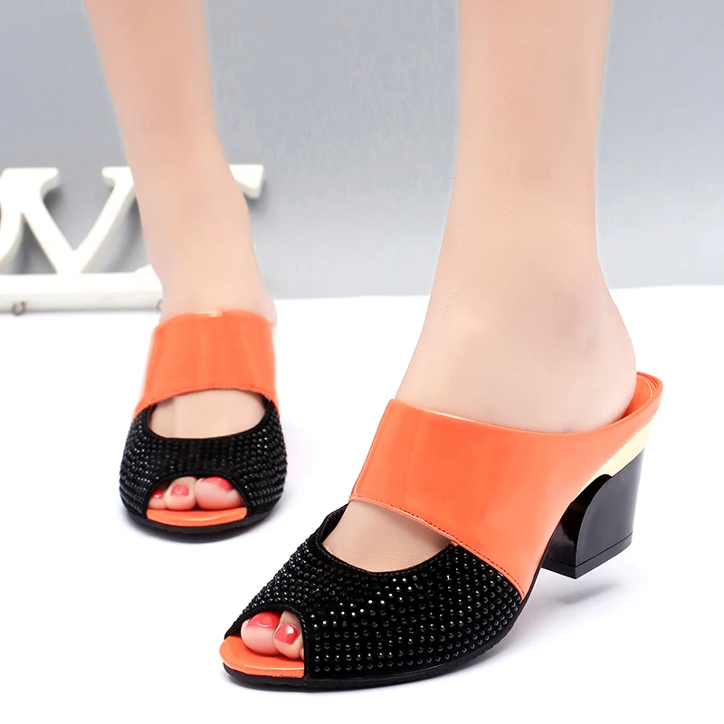 

2017 Peep Toe Rhinestone Platform Sandals Summer Women High Heels Casual Flip Flops Slip On Shoes Woman Fashion Slippers