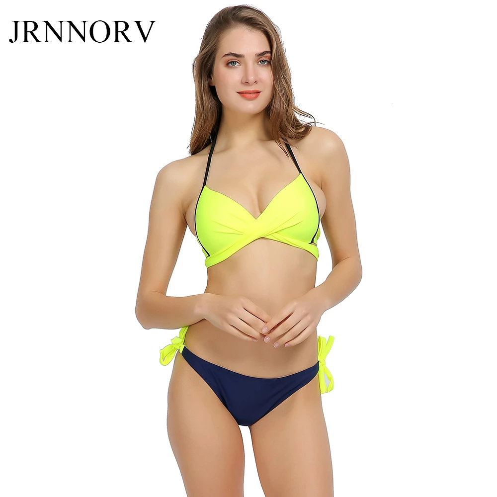 Jrnnorv Top Sexy Bikinis Women Swimsuit Push Up Swimwear Cross Bandage Halter Bikini Set Beach Bathing