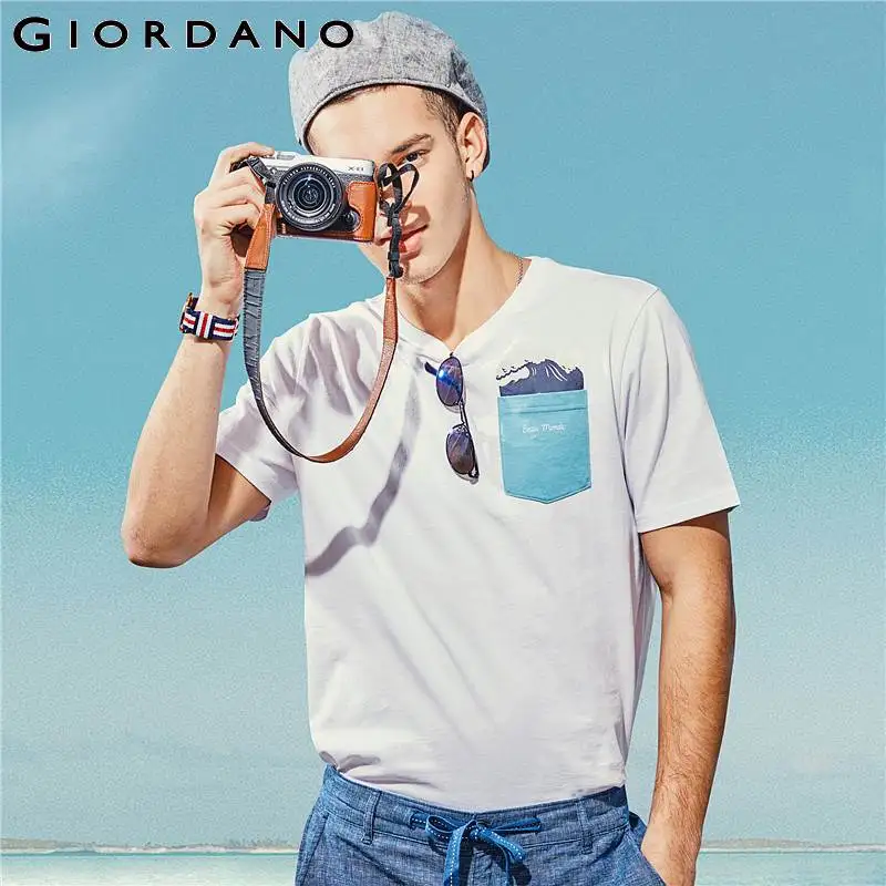 Giordano Для мужчин футболка мужская с коротким рукавом милый Мир тема набивным