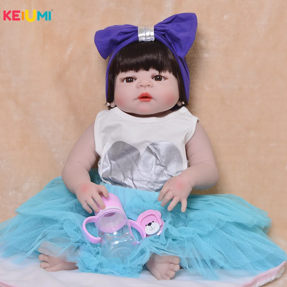 

Unique 23'"Reborn Doll Full Silicone Body Brown Hair Reborn Dolls Lifelike Kids Playmates Baby Toys Girl Xmas Christms Gifts