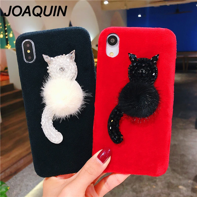 cute bling diamond luxury cats Plush case cover for apple iphone 6 6s