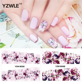YZWLE 2 Patterns/Set peony and plum flower  Nail Art Water Decals Transfer Sticker YZW-8058&amp;amp;8068