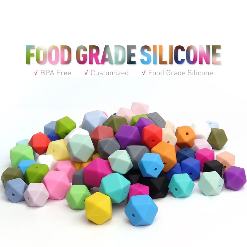 

2pcs 17mm Hexagon Loose Silicone Beads for Teething Necklace Silicone Teething Beads For Baby Teether BPA Safe Loose Beads