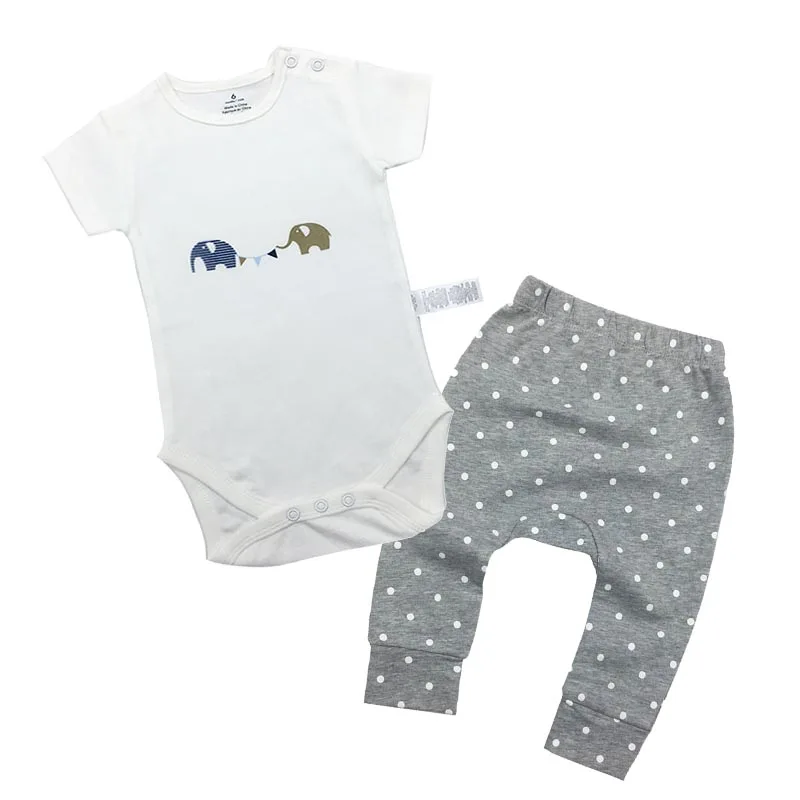 

2018 White Newborn Baby Girl Boy Clothes Romper T-Shirt Long Pants 2Pcs Baby clothing Sets Summer cortoon