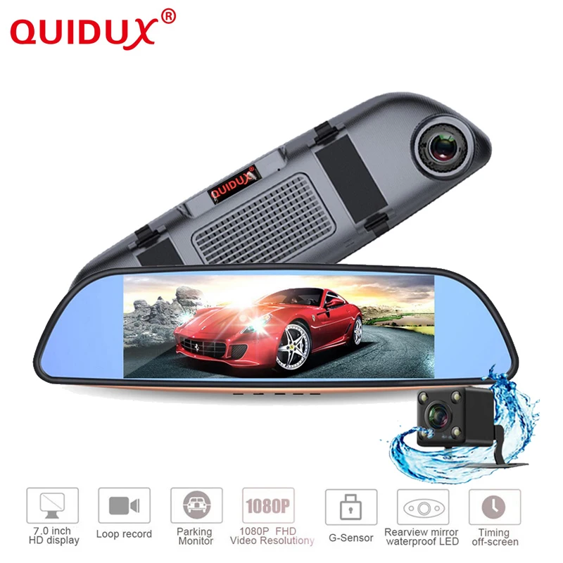 QUIDUX Full HD 1080P 7 LCD font b Car b font Rearview mirror with DVR and