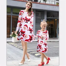 Christmas family matching clothes long sleeve Santa print Mother Daughter Dresses Family look Clothing mom and daughter dress