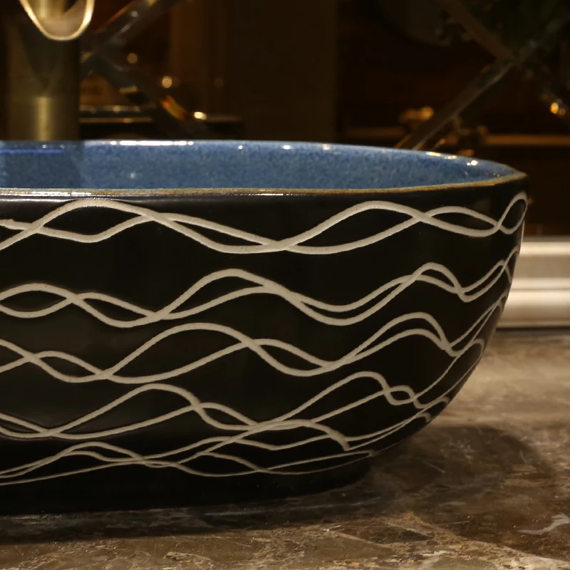 Oval black with blue antique Ceramic Painting Art Lavabo Bathroom Vessel Sinks ounter top color wash basin  (6)