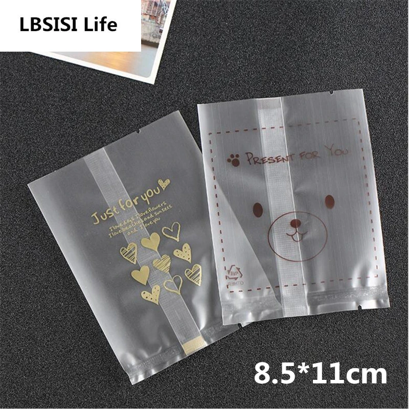 

100Pcs Thicker Love Bear Just For You Clear Frosted Food Biscuit DIY Baking Cake Bags Gift Cookie Packing Flat Plastic Bag