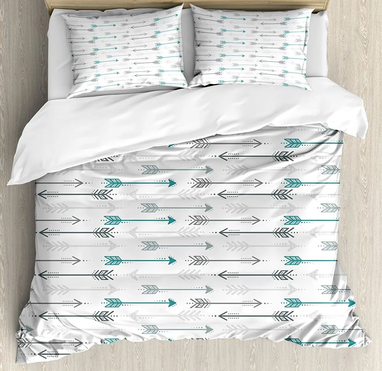 Teal Decor Duvet Cover Set Retro Arrow Pattern In Horizontal Line
