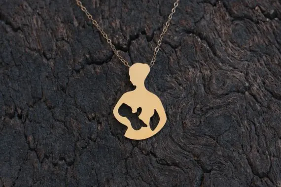 113(31x21) Breastfeeding Necklace, Gold Breastfeeding Jewelry, Mother and Baby Necklace, Lactation Consultant Gift, New Mom Gift, Breast Milk Necklace