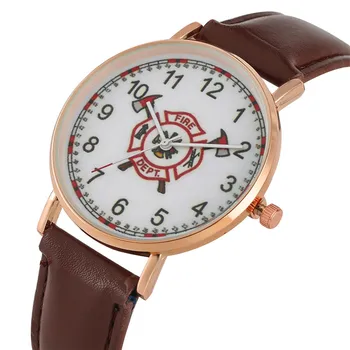 

Classic Leather Strap With Pin Buckle Watch for Men Delicate Fire Brigade Logo Quartz Watch Movemen Numerals Dial Wristwatch