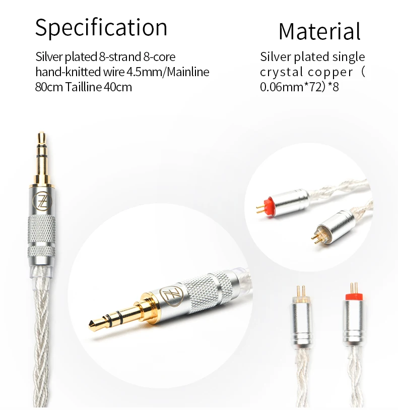 TFZ/провод для наушников, TC3.5/4,4 мм Интерфейс 0,78 мм контактный Универсальный посеребренный одиночный Кристалл Медь, серебряный фольгированный провод