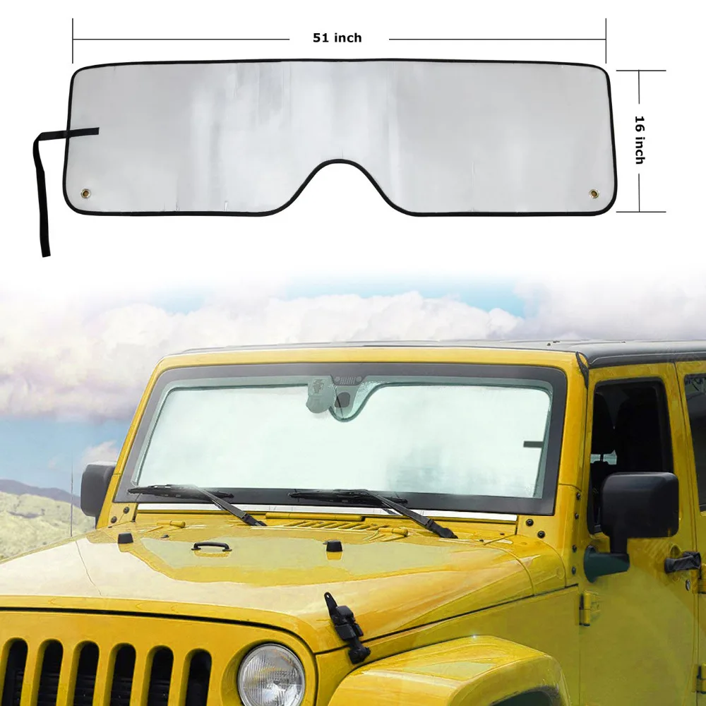 

Chuang Qian New Front Heatshield Windshield Sun Shade Visor Sunshade Cover Keeps Cool-UV Ray for 2007-2018 Jeep Wrangler JK JKU