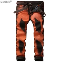 Newsosoo Марка Новая мода ночной клуб джинсы мужчины Размер 29-38 slim fit Тощий мужские джинсы Ручной Росписью напечатаны ковбойские штаны MJ43