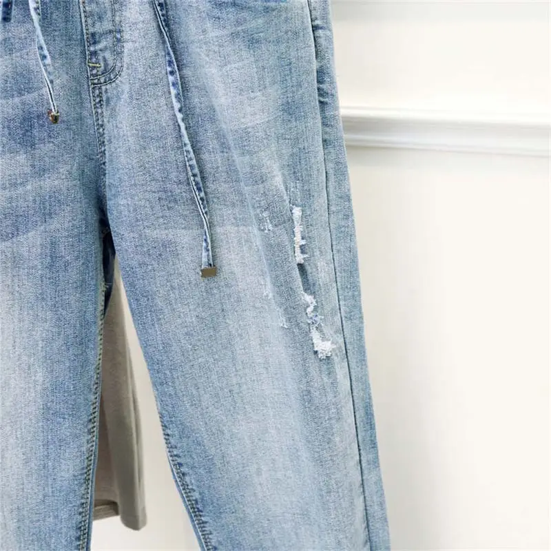 Джинсы с высокой талией женские стрейч джинсовые шаровары брюки женские повседневные свободные большие размеры винтажные Джинсы бойфренда для женщин Q1678