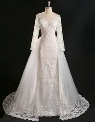 Vestido De Noiva Princesa настоящий Винтажный кружевной длинный рукав русалка 2018 Съемная юбка свадебное платье платья для матери невесты