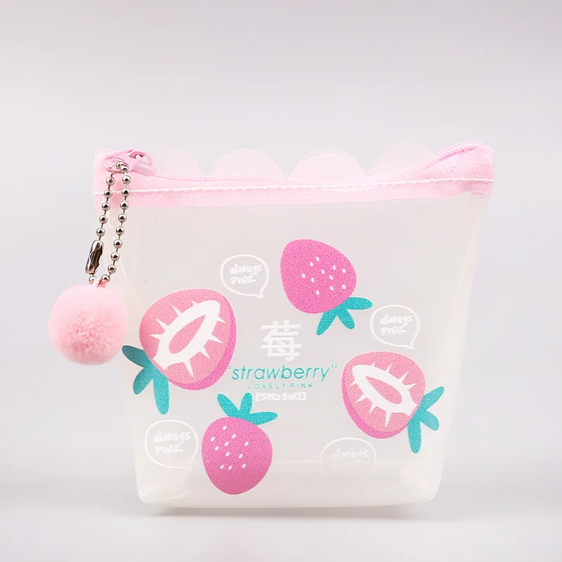 

Cartoon Cute Girl Coin Bag Transparent PVC Zipper Mini Wallet Women Small Pink Animal Cat Fruit Money Coin Holder Case