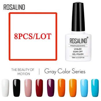 

8PCS/Lot ROSALIND Gel Nail Set & Kit 10ML Acrylic Nail Gel kit UV&LED Set of Manicure Soak Off Top Nail Lacquer Nail Art