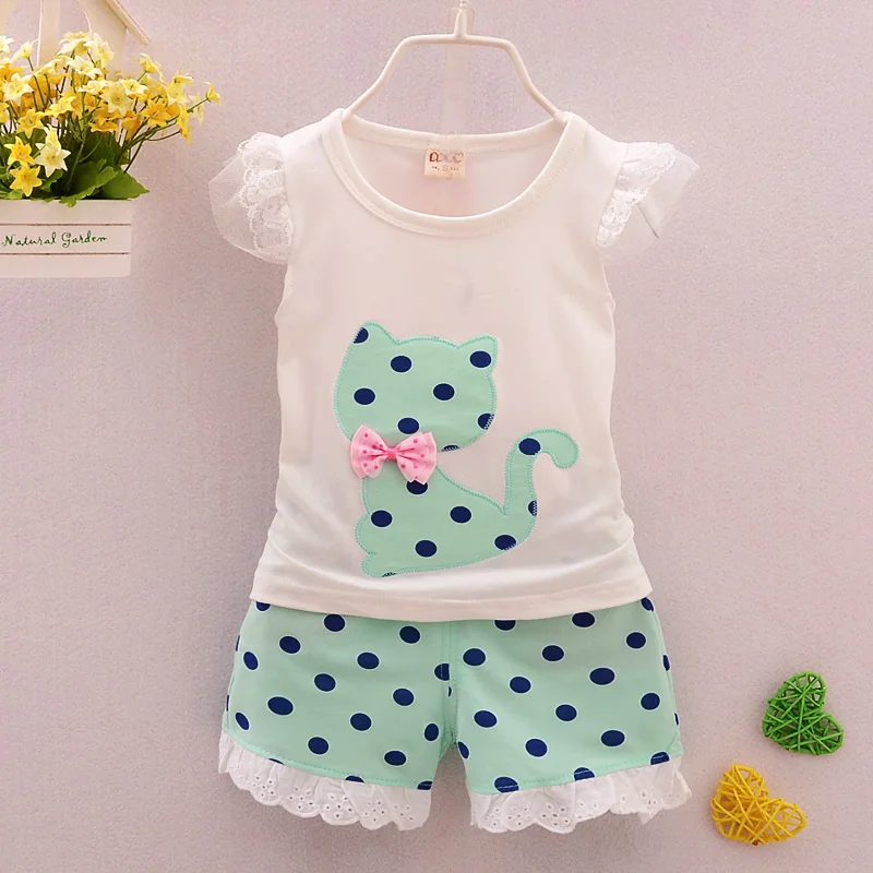 

BibiCola Toddler Summer Baby Clothing Sets Children Girls Kids Brand Sport Suits Tracksuits Girls Cartoon Cat Tops + Pant 2pcs