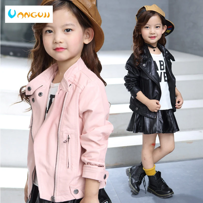 

children's pu jacket Girls motorcycle jacket kid outwear Standing collar zipper long sleeve Casual spring Autumn fashion cool