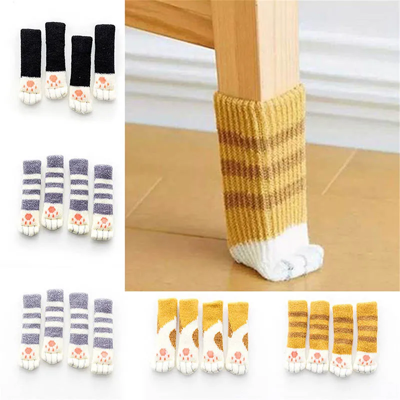 

HOT 4Pcs Furniture Chair Leg Cover Pad Anti-slip Floor Knitting Sock Table Feet Mat LSF99