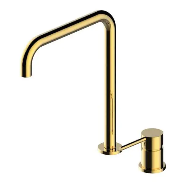 Латунный кран для горячей и холодной ванной комнаты, Супер длинная труба, два отверстия, кран для раковины, вращающийся на 360 градусов, широко распространенный кран для раковины - Цвет: gold