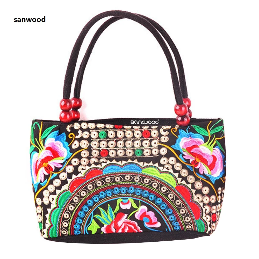 

Hot Fashion New Double-Sided Canvas Flower Print Embroidery Ethnic Style Retro Handbag Small Bag