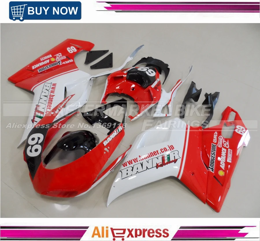 BANNER KOLOR CZERWONY i BIAŁY Wtrysku Fairing Kit Dla Ducati 1098 1198 848 Owiewek Zestawy Z Bezpłatną Wysyłką