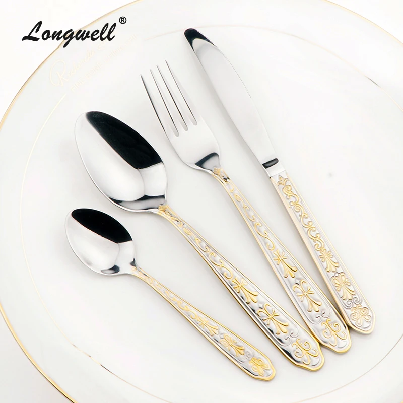 

Stainless Steel Cutlery Set Golden Fork Knife Dinnerware 24 Pieces Gold Plated Tableware Western Style Dinner Set Promotion