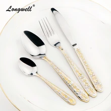 Stainless Steel Cutlery Set Golden Fork Knife Dinnerware 24 Pieces Gold Plated Tableware Western Style Dinner Set Promotion