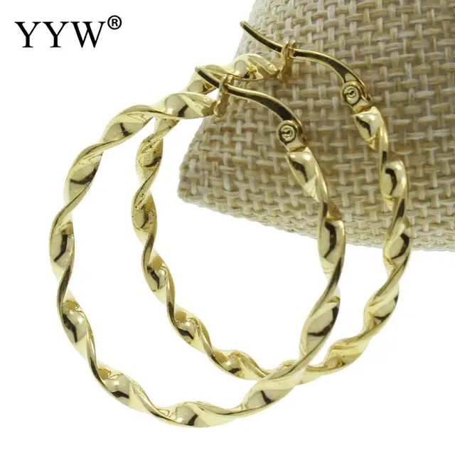 Yyw Women Whole Punk Rock 40mm Twist Round Circle Loop Hoop Yyw Women Whole Punk Rock 40mm Twist Round Circle Loop Hoop Earrings Gold Color Stainless