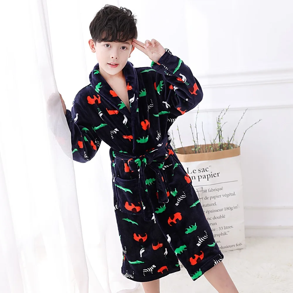 Comprar De moda de franela Batas para niños niñas suave chicos adolescentes ropa de dormir de dibujos animados oso impresión Pijamas de terciopelo de Coral de Bathgrowns