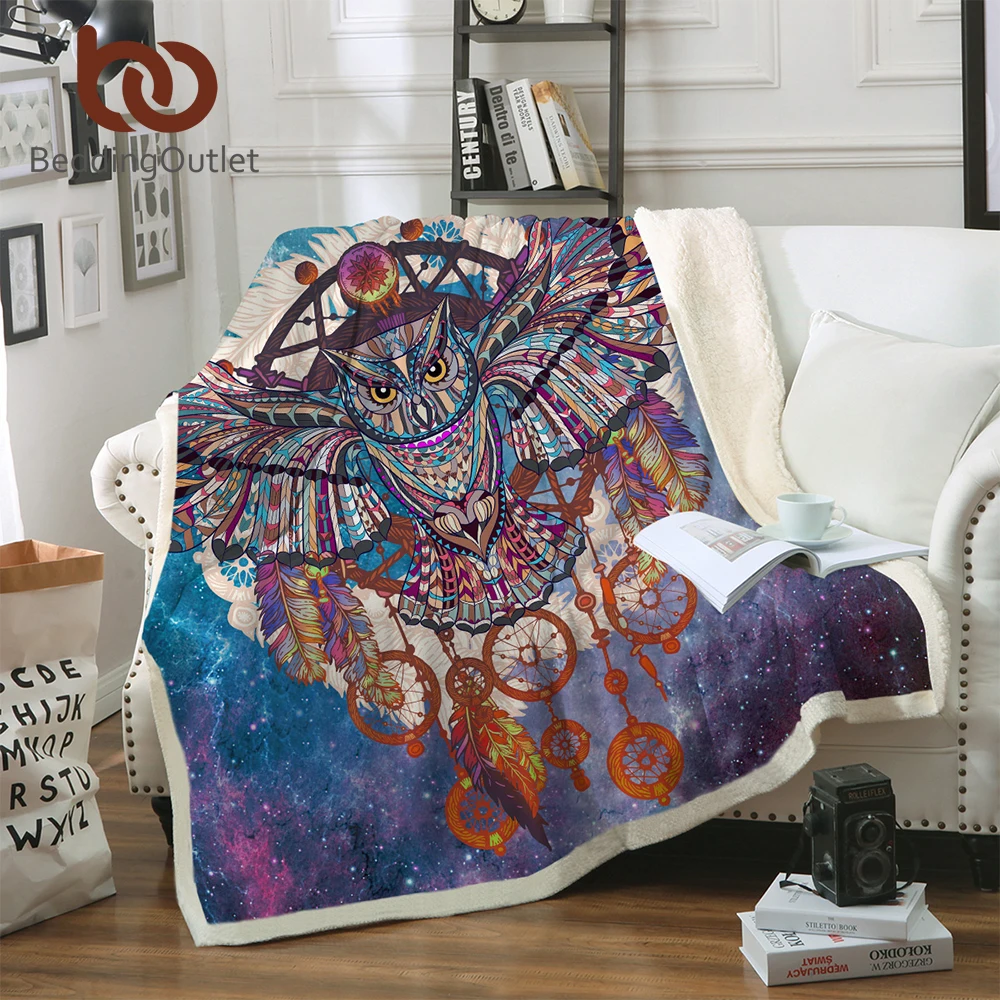 

BeddingOutlet Owl Dreamcatcher Blanket Microfiber Bohemia Plush Sherpa Fleece Throw Blanket on Bed Galaxy Bedding manta 130x150