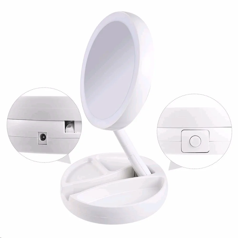 

Portable Folding Makeup Mirror 10x Magnifying LED Lighting Professional Vanity Mirror Adjustable Rotating 270 Cosmetic