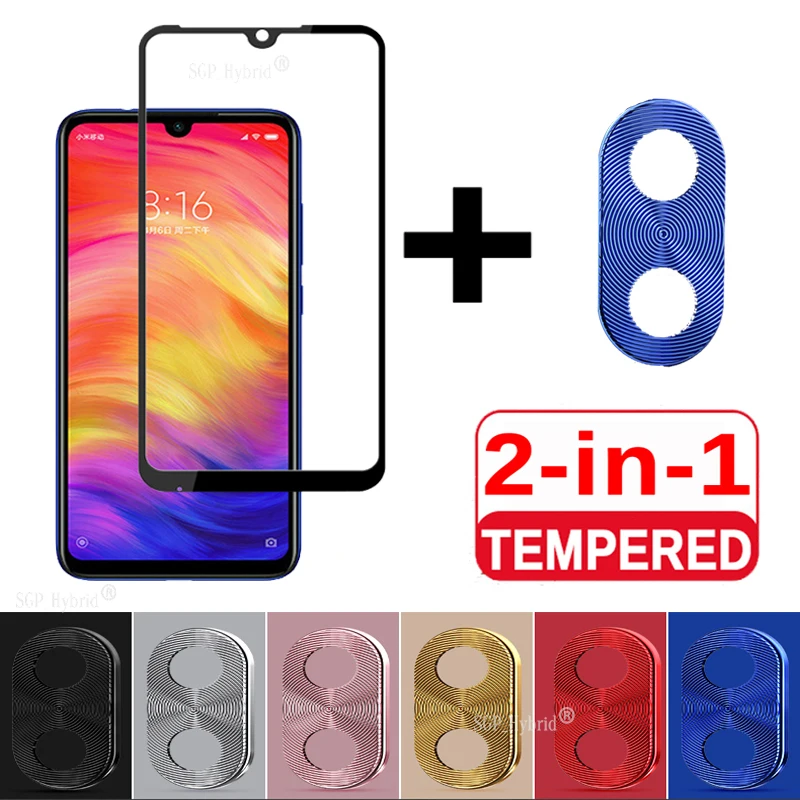 

For Xiaomi Redmi Note 7 Tempered Glass Full Cover Back Camera Protective Metal Ring and Screen Protector Glass On Red mi Note 7