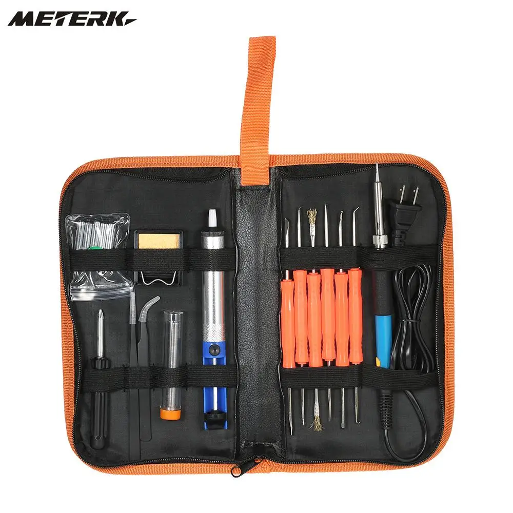 

18pcs/set Soldering Tools Kit 60W 220V EU Plug Adjustable Temperature Soldering Iron Desoldering Pump Iron Stand Solder Tips