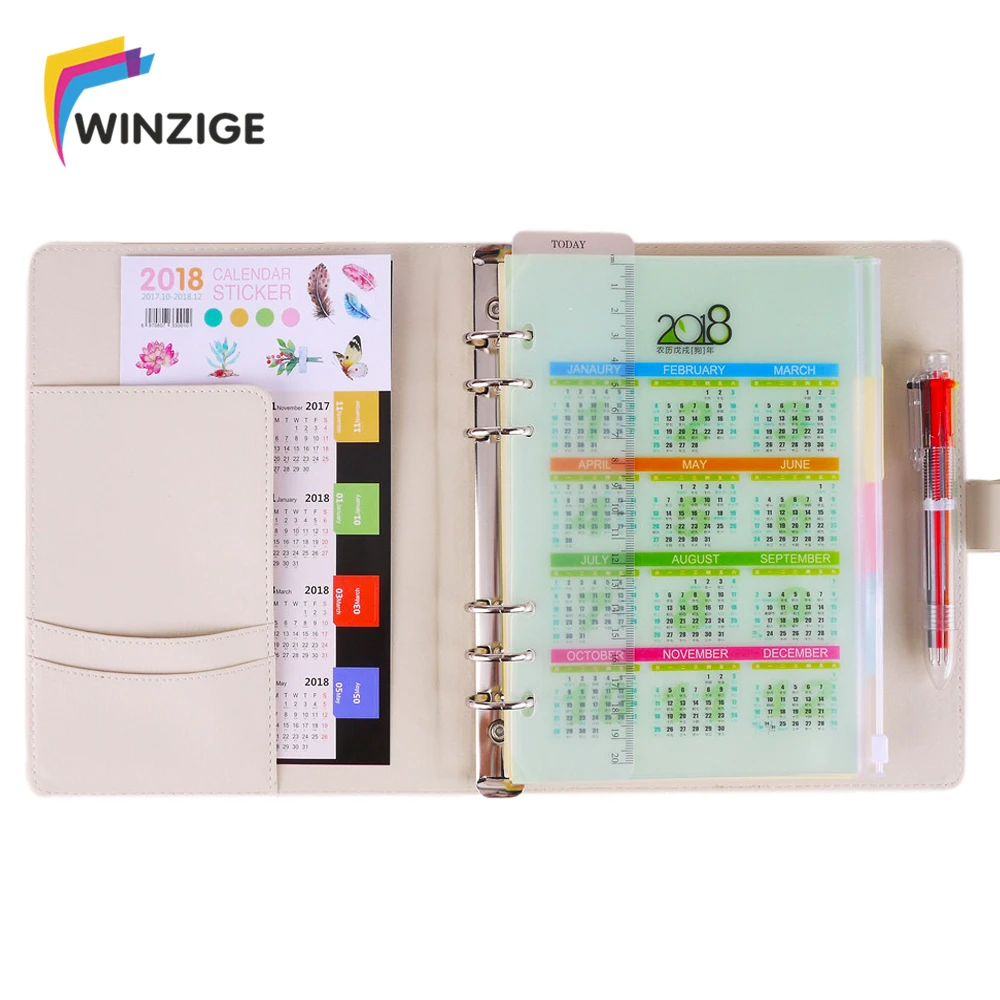 

Creative Spiral Notebook Suit With 2019 Calendar Sticker Ballpoint Pen Student Lovely 2019 Diary Planner Office Noted Organizer