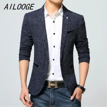 

AILOOGE Europe Male Models Slim Small Suit 2016 New Spring Autumn High Quality Casual Blazer Masculino Black Gray Slim Blazers