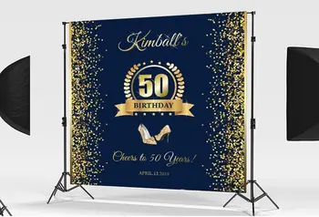 

Custom Navy And Gold Party Gold Glitter 40th 50th 60th Birthday Sequin photo backdrop Computer print party background