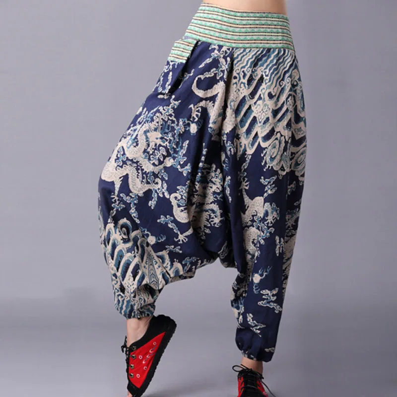 Уникальный дизайн Женская мода Дракон печати широкие брюки весна и летние шорты Большой промежности 2 цвета
