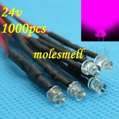 Conduziu a Luz da Lâmpada Pces Superior Liso Rosa Conjunto Pré-prendido dc Prendido Grande – Ângulo Led 1000 3mm 24v
