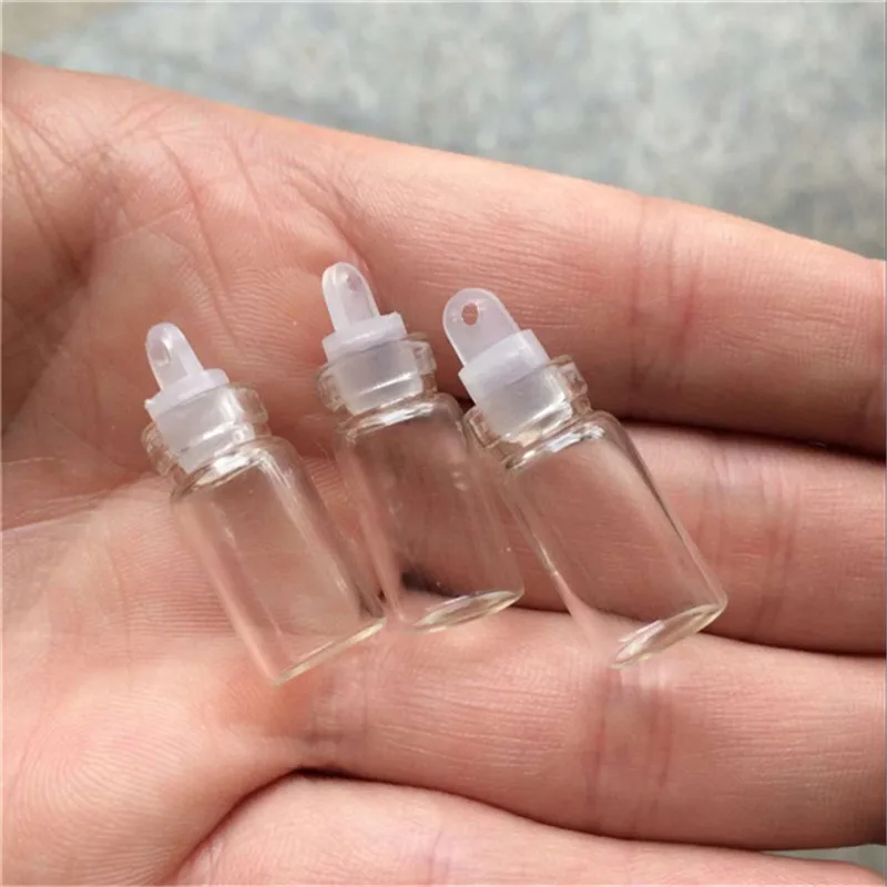 1ml Mini Glass Bottles Pendants With Cork or Plastic Stopper Small Bottle Decoration Crafts Vials Jars 100pcs