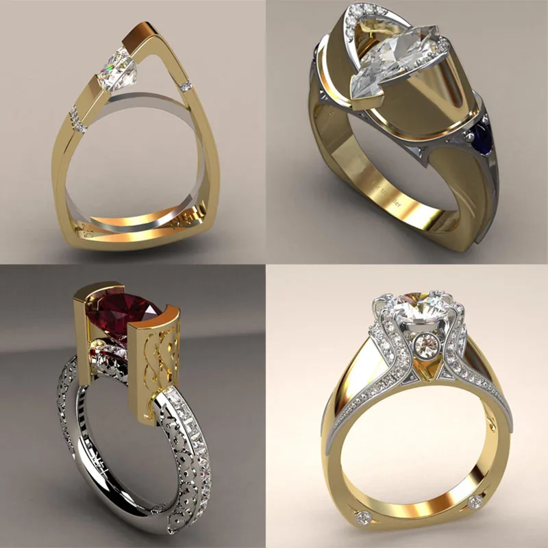 

Zircon Stone Irregular Ring Unique Style Crystal Silver Gold Color Wedding Ring Promise Engagement Rings For Women